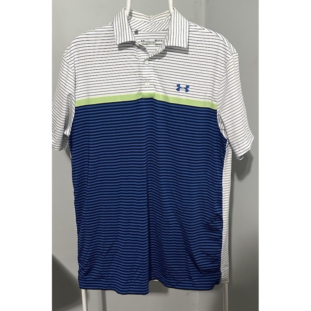 Under Armour Polo Shirt Men  Striped Performance Golf Size Medium